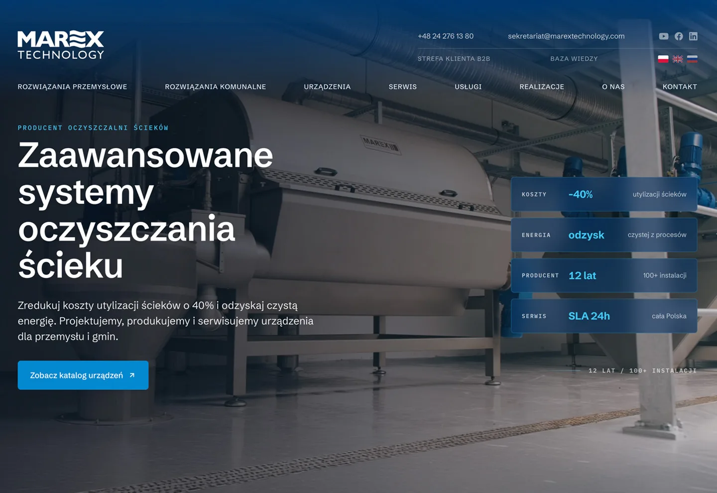 Marex Technology: strona B2B z katalogiem urządzeń i mapą realizacji